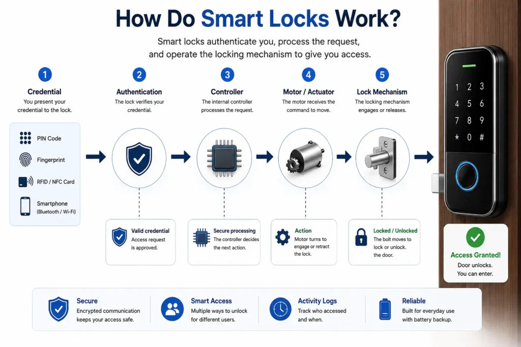 How do smart locks work? Smart lock authentication, motor and locking mechanism