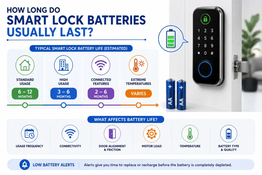 Smart lock battery life timeline showing typical battery lifespan