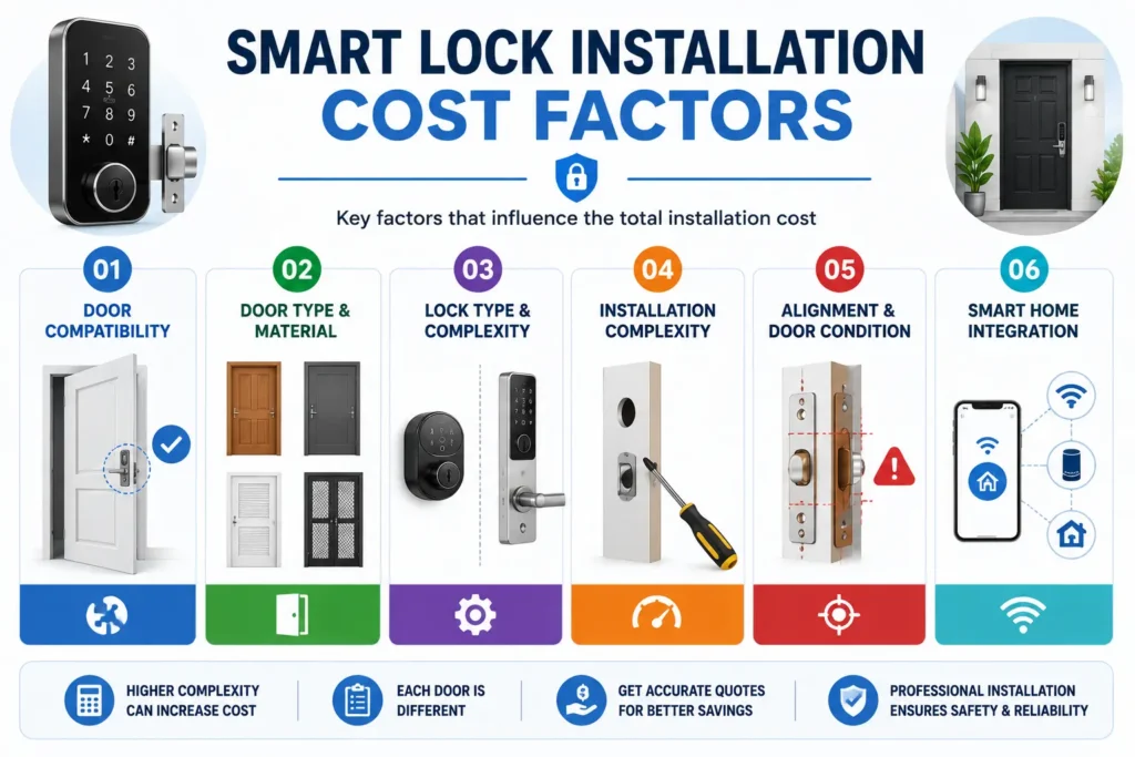 Smart lock installation cost factors including door compatibility, lock type and installation complexity