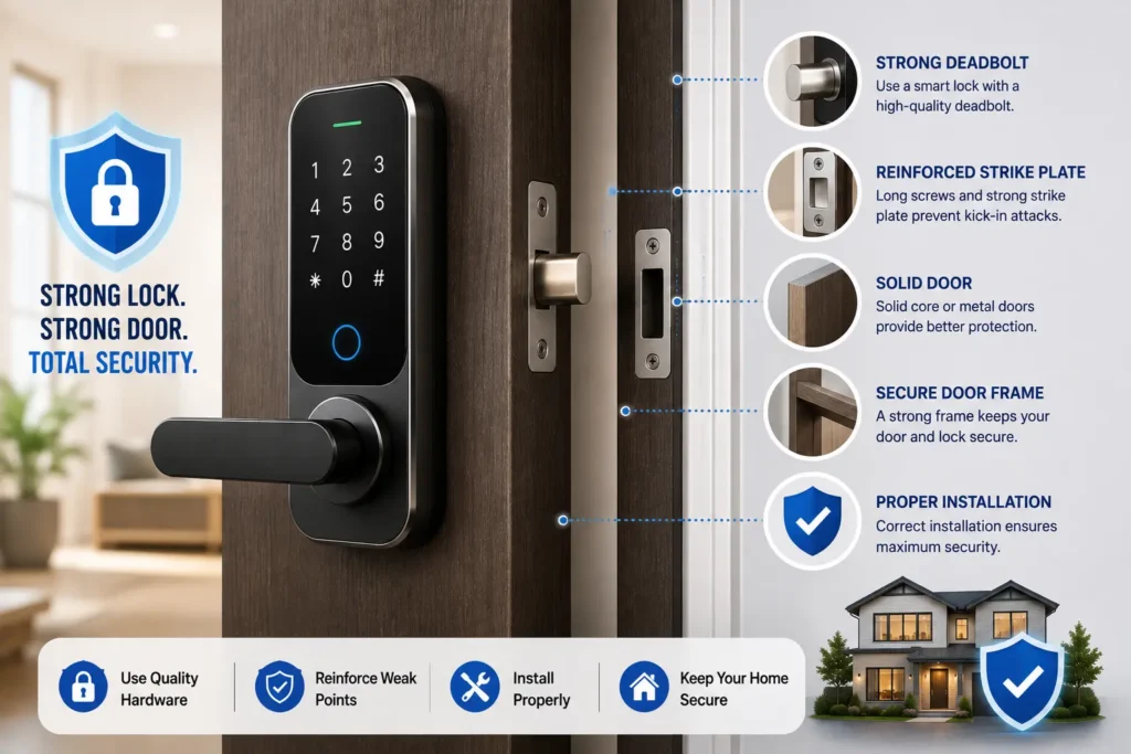 Smart lock physical door and deadbolt security
