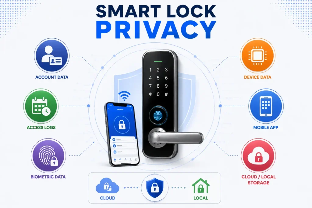Smart lock privacy showing account data access logs biometric data and cloud storage