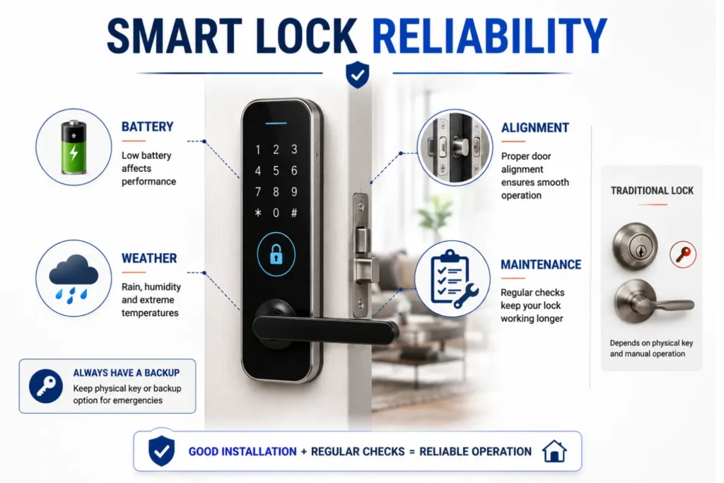 smart lock reliability battery weather and maintenance factors