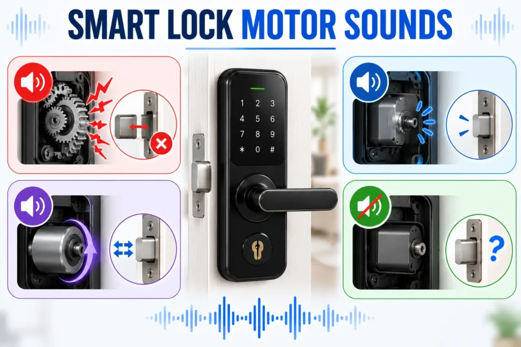Smart lock motor sounds troubleshooting showing unusual lock noises