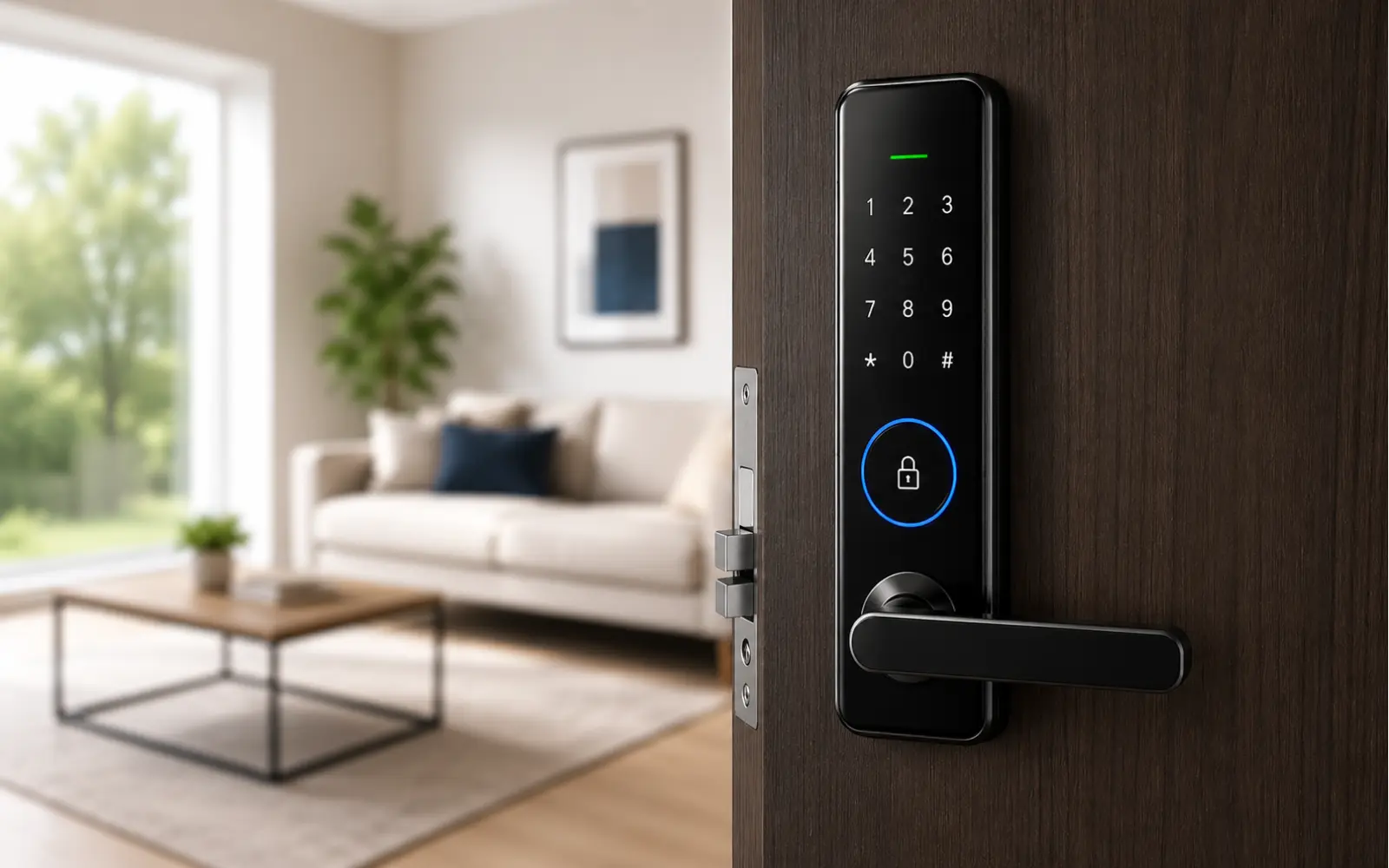 Smart lock on a modern door for home security