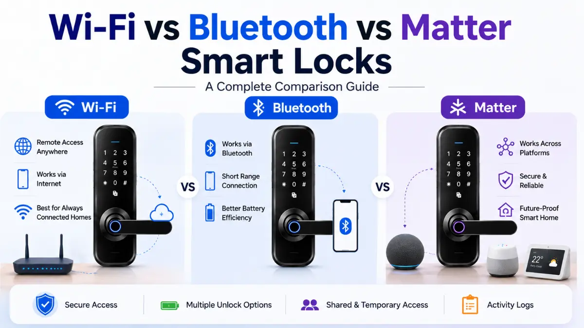 Wi-Fi vs Bluetooth vs Matter smart locks comparison