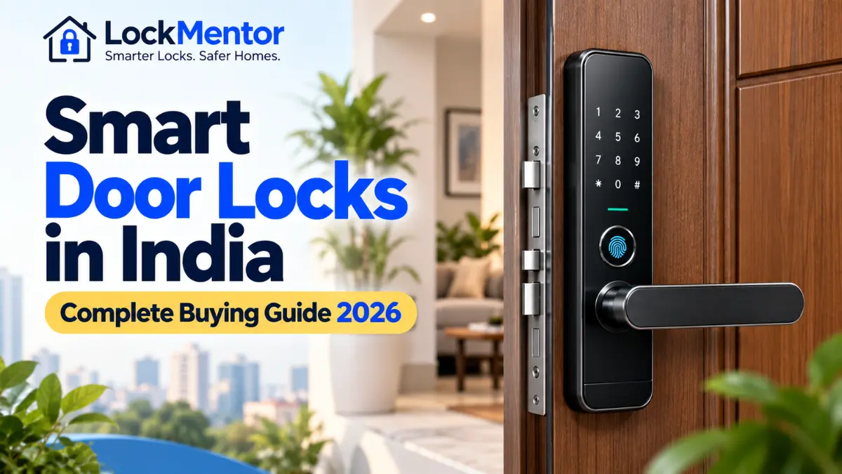 Smart door lock installed on a modern Indian home entrance door